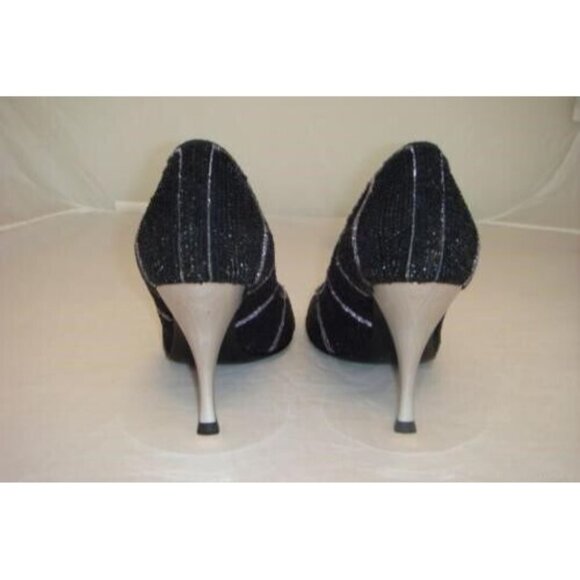 Sergio Rossi Evening Shoes High Heels Pumps Black Silver Beaded 8 US  New In Box - Picture 4 of 5